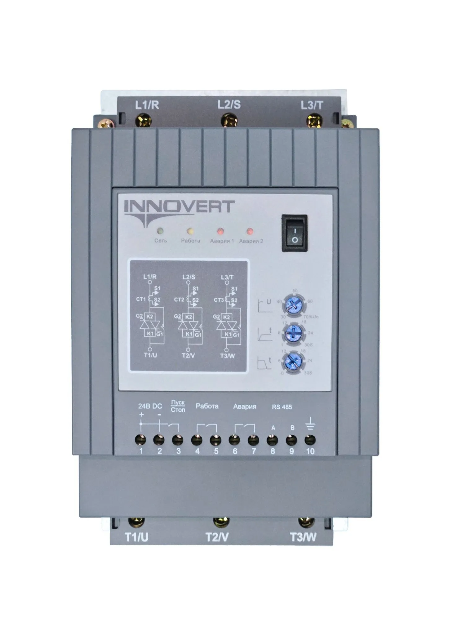 INNOVERT устройство плавного пуска с кнопкой , номинальный ток 75 а, питание управления 24в dc, rs-485 SSD373D43ES