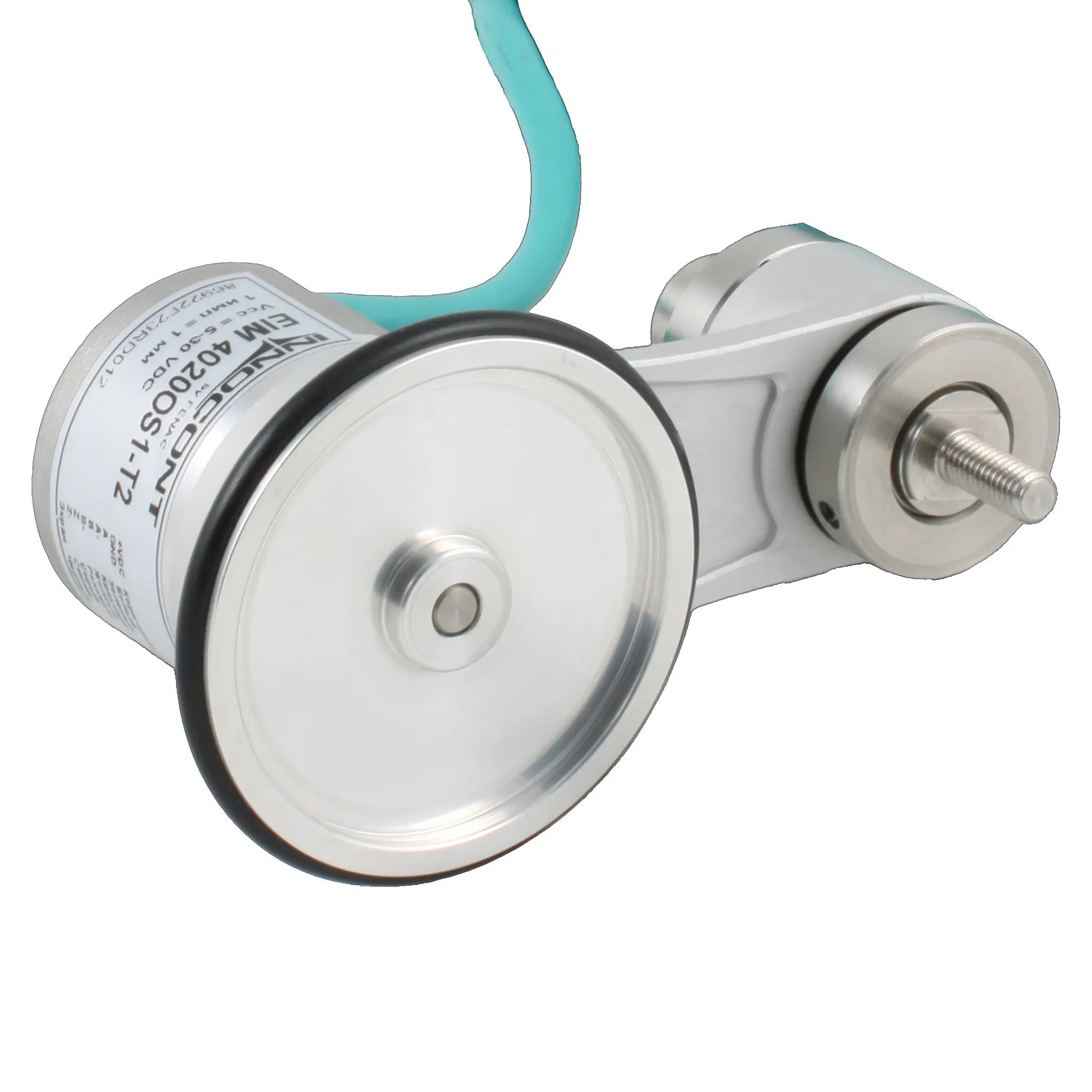 Инкрементальный энкодер D=40мм с мерным колесом L=200мм, контактная поверхность - резина, профиль гладкий, 1имп/1мм, 5…30VDC, выход HTL, IP64, -20…+85°C, тангенциальный кабель 2м