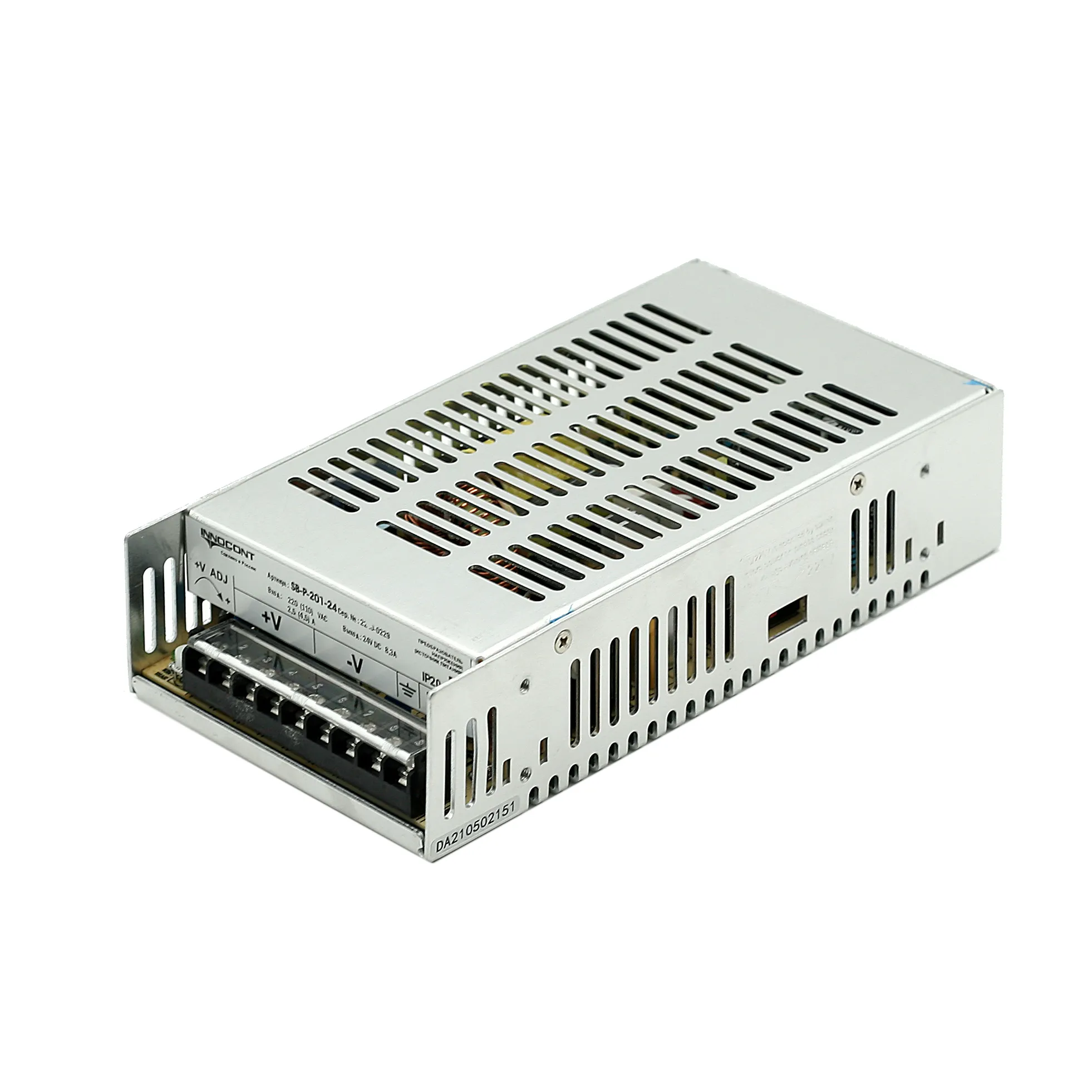 Источник питания INNOCONT. Вход: 220VAC, 2.5А, выход: 200W, 24VDC, 8.3A, -10 +50С, IP20 типы защиты: КЗ, перегрузка, перенапряжение SB-P-201-24
