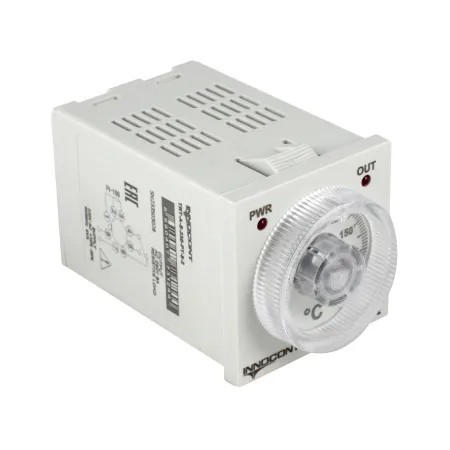 Температурный контроллер с аналоговым управлением, 48х48х82 мм,вход Pt100, 0...200C, выход реле, ON/OFF, 230VAC, электросоединение под розетку 8pin