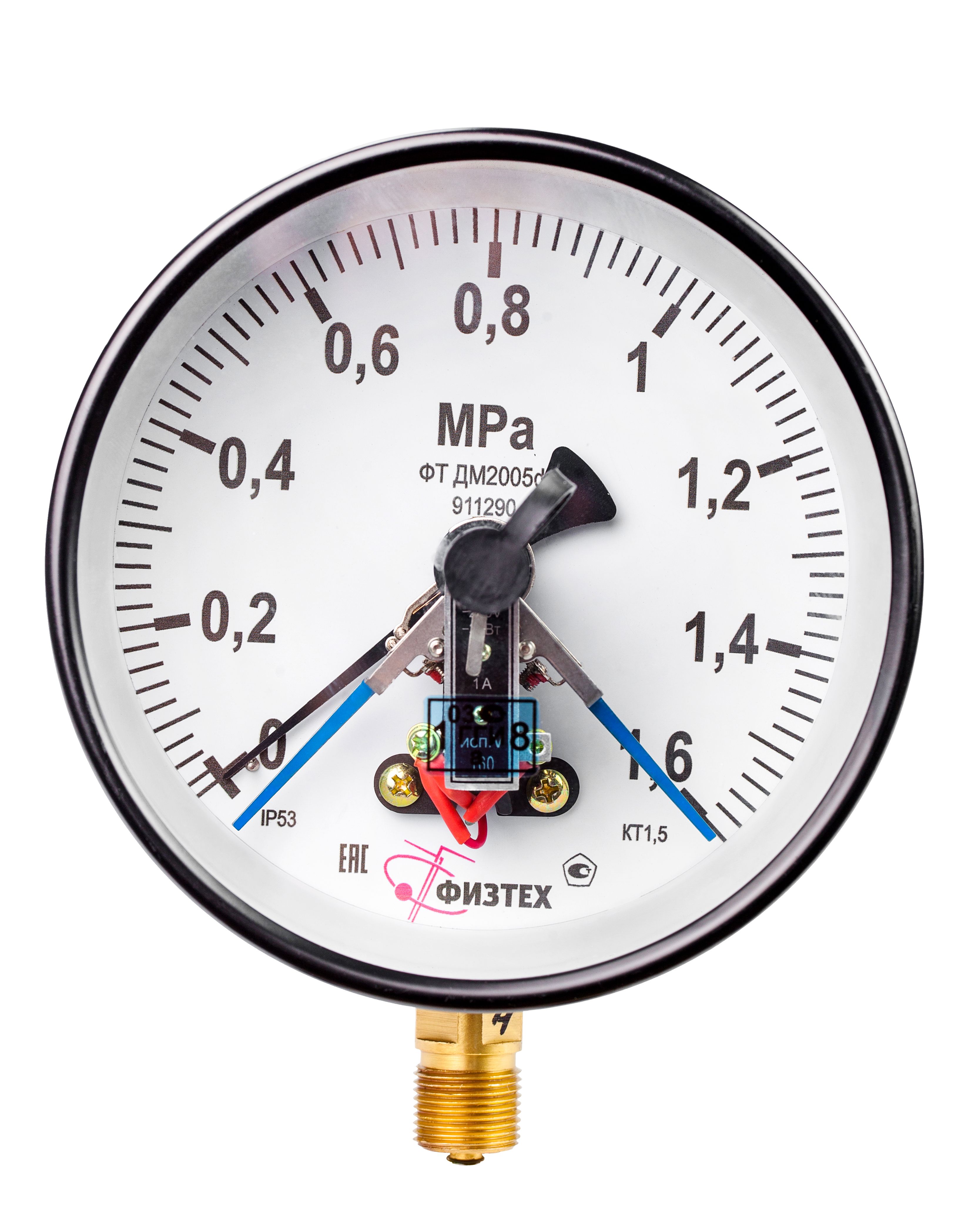 Вакуумметры, мановакуумметры, манометры электроконтактные пылевлагозащищенные ДВ2005ф, ДА2005ф, ДМ2005ф IP53 Тех.стекло (Диаметр: 160 мм)