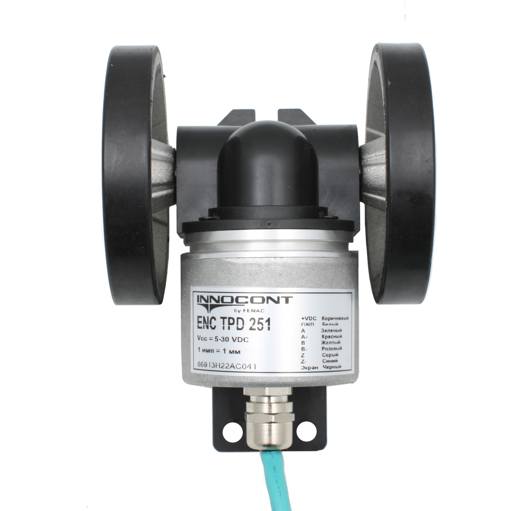 INNOCONT Инкрементальный энкодер с мерным колесом L=250мм, 1 имп/10мм, 5…30VDC, IP65, -20…+85C, кабель 2м ENC TPD 251