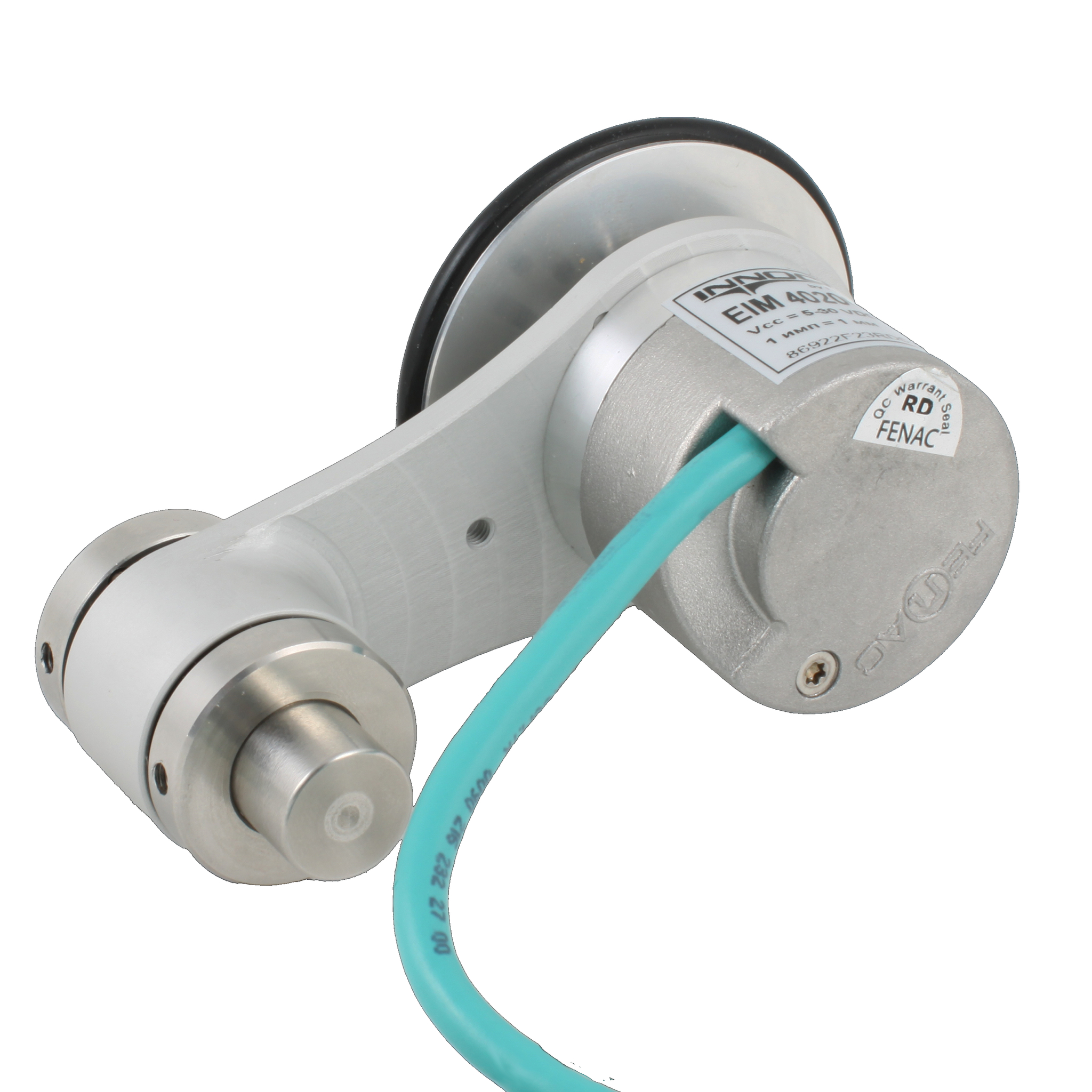 Инкрементальный энкодер D=40мм с мерным колесом L=200мм, контактная поверхность - резина, профиль гладкий, 1имп/1мм, 5…30VDC, выход HTL, IP64, -20…+85°C, тангенциальный кабель 2м