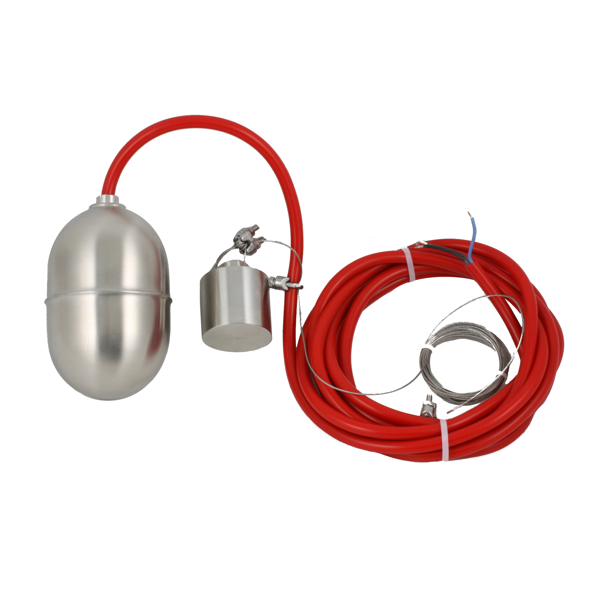 Поплавковый датчик уровня жидкости, исполнение на кабеле 5 м, -10 +180 С, поплавок- нерж. сталь, кабель- силикон