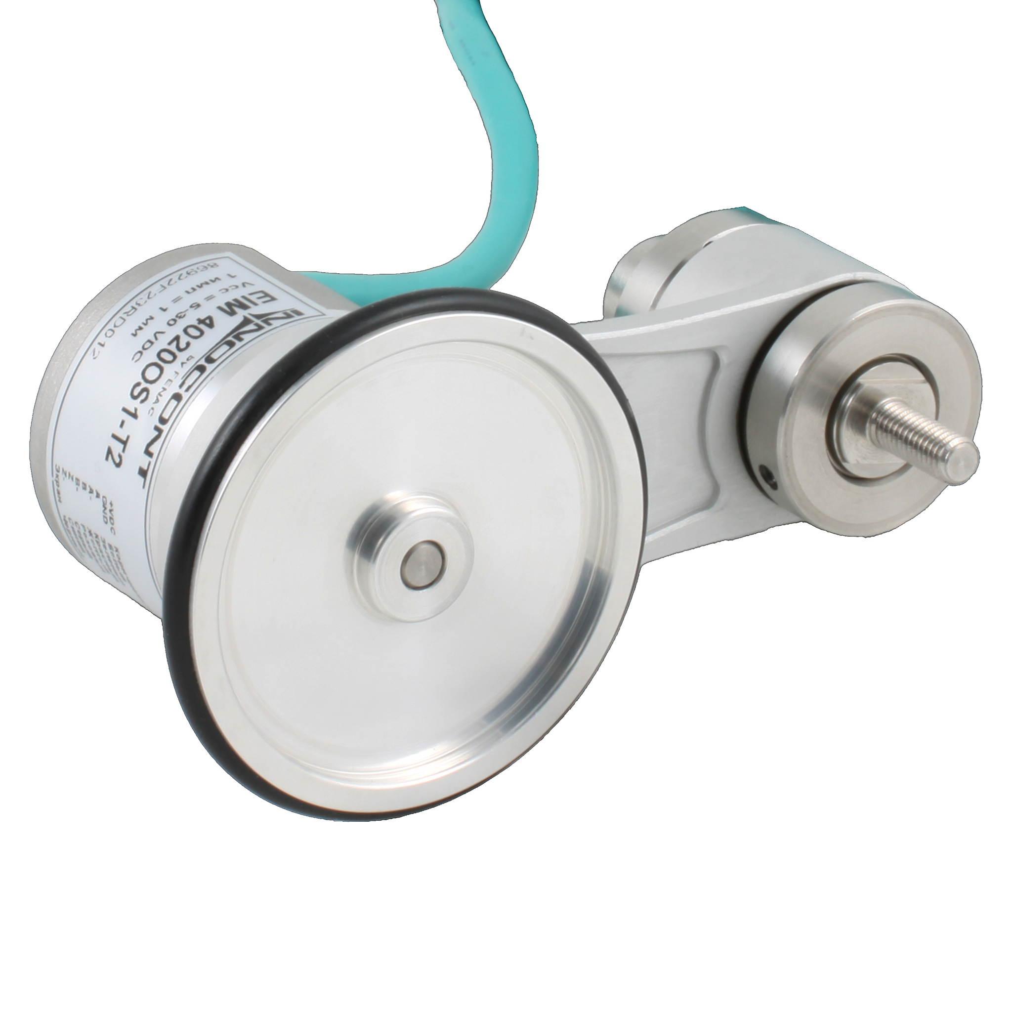 Инкрементальный энкодер D=40мм с мерным колесом L=200мм, контактная поверхность - резина, профиль гладкий, 1имп/1мм, 5…30VDC, выход HTL, IP64, -20…+85°C, тангенциальный кабель 2м