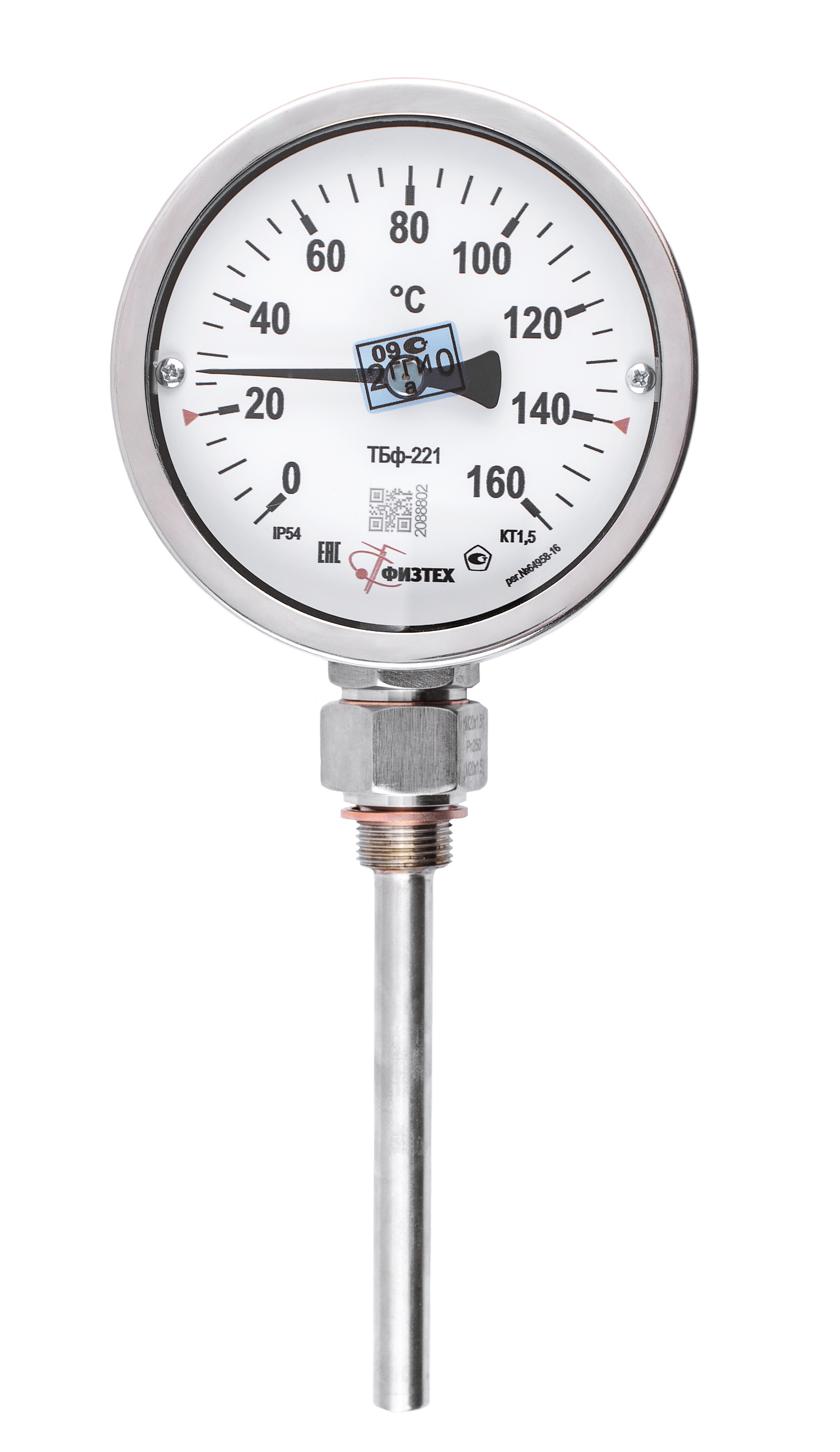 Термометры биметаллические коррозионностойкие ТБф-221 с возможностью гидрозаполнения (Диаметр: 80 мм, 100 мм, 160 мм)