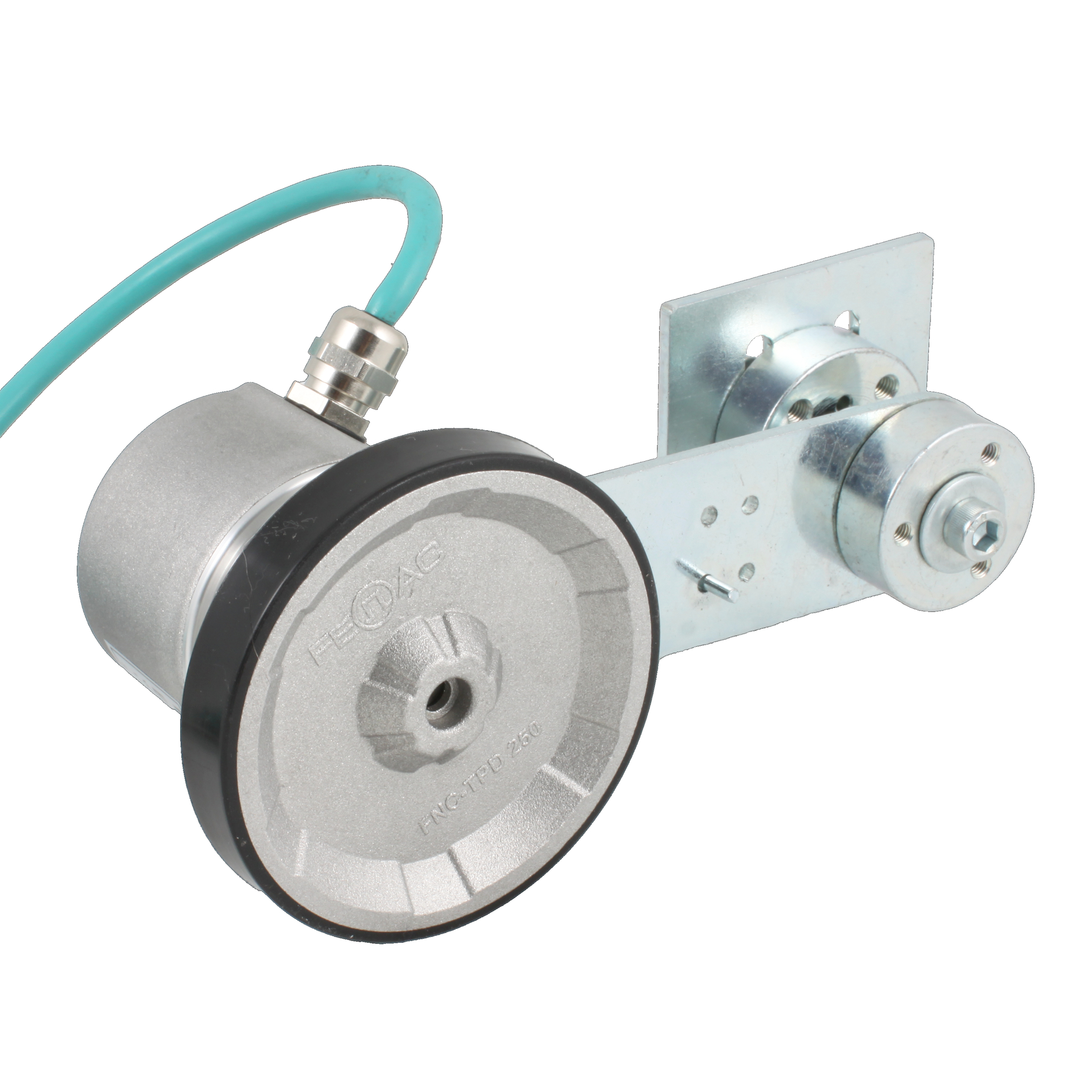 Инкрементальный энкодер D=50мм с мерным колесом L=250мм, контактная поверхность - резина, профиль гладкий, 1имп/0,5мм, 5…30VDC, выход HTL, IP64, -20…+85°C, радиальный кабель 2м