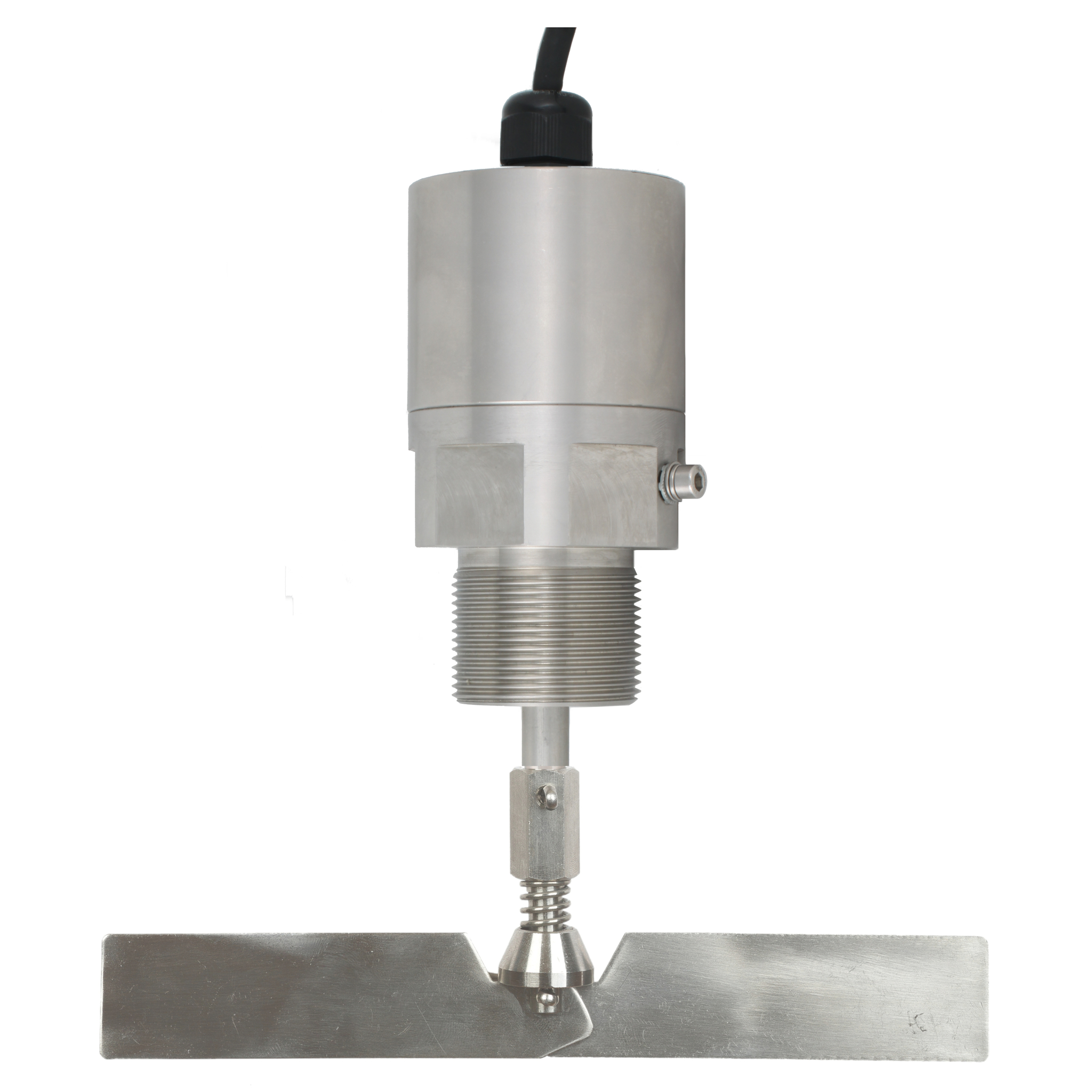 Механический ротационный датчик предельного уровня сыпучих материалов в корпусе из нерж. стали, -50 +80 С, Рmax=10 bar, 24 VDC, IP66, вибростойкость до 29g, лопасть складная двусторонняя 28х200 мм, нерж. сталь, скорость вращения 15 об/мин, соединение- рез